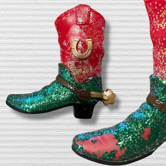 Vintage Western Cowboy Boot Christmas String Lights Tested Working Glitter Boots - Picture 3 of 5